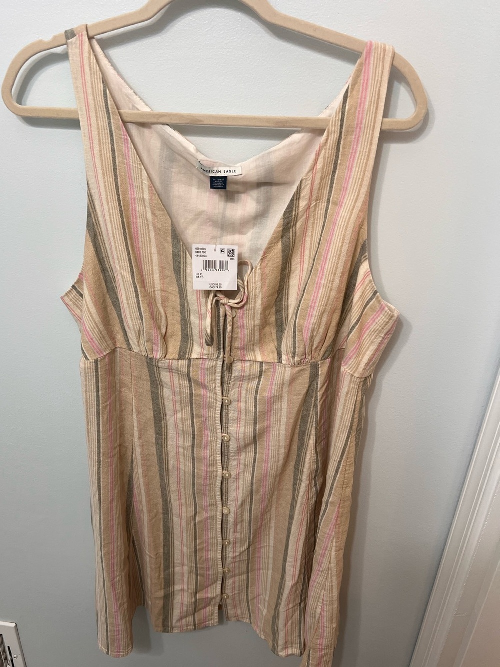 American Eagle Outfitters Beige Cream Pink Striped Sleeveless Dress